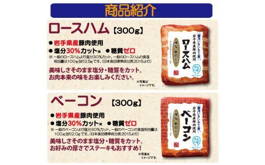 【岩手県産豚肉使用】からだ想いの 銀河いきいき工房 減塩＆糖質ゼロ ロースハム・ベーコンギフトセット のしOK 【539】