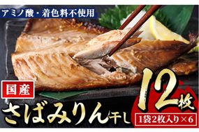 国産 さば みりん干し(計12枚・1袋2枚入り×6) 味醂 漬け魚 サバ 鯖 焼き魚 簡単 干物 ひもの 切り身 時短 おかず お弁当 国産 冷凍 宮崎県 門川町 【E-33】【水永水産】