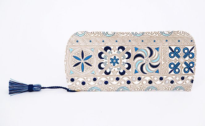 【文庫屋大関】メガネケース　錦紗＜青＞【皮革工芸品】 ファッション小物 民芸品 