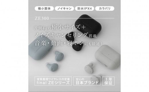 ANC完全ワイヤレスイヤホン final ZE300 ZE3000の小型モデル /ノイズキャンセリング/ノイキャン/外音取り込み/マイク付き【カラー選択可】