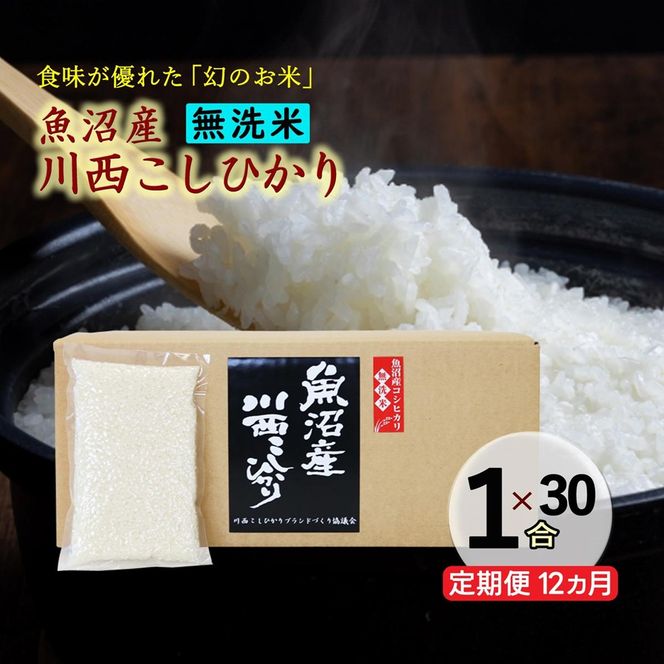 【定期便／全12回】無洗米 魚沼産こしひかり1合×30袋