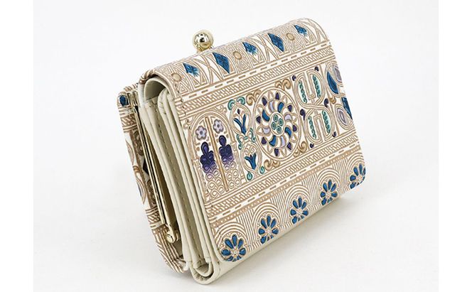 【文庫屋大関】三つ折りミニ財布　アポロン（ブルー）【皮革工芸品】 ファッション 小物 民芸品 お札 カード 小銭 手のひらサイズ コンパクト 大人かわいい 牛革 手作り 国産 