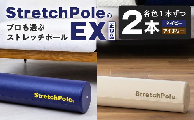 100F078 【LPN社製】ストレッチポールEX 2本セット（ネイビー/アイボリー 各1本)【正規品 セルフケア ストレッチ エクササイズ 腰痛 肩こり 体幹 コアトレ】