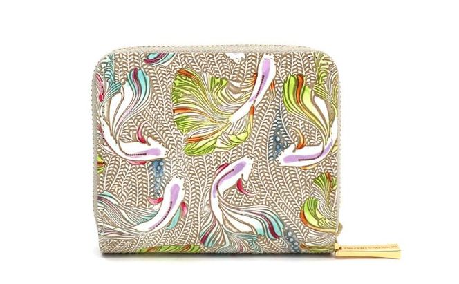 【文庫屋大関】二つ折りファスナーミニ財布 ラビリンスフィッシュ＜グリーン＞【皮革工芸品】財布 二つ折り 小物 お札 カード 小銭 コンパクト 牛革 手作り 日本製 墨田区 東京都