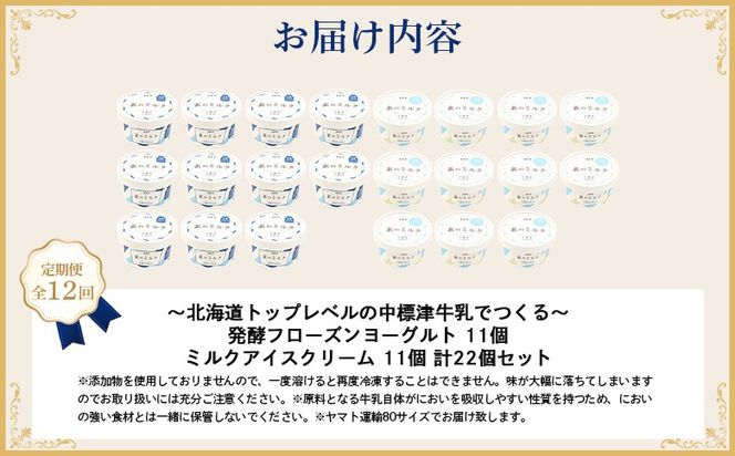 北海道 プレミアムミルクアイスクリーム×11個とフローズンヨーグルト×11個セット計２２個　12ｶ月定期便【1115802】