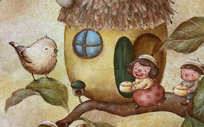 【一点物】絵画「どんぐり村のバースデーパーティー」 糸島市 / 工房はーべすと[AYA080]