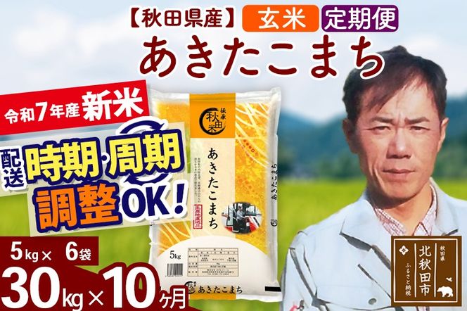 ※令和7年産 新米※《定期便10ヶ月》秋田県産 あきたこまち 30kg【玄米】(5kg小分け袋)  2025年産 お届け時期選べる お届け周期調整可能 隔月に調整OK お米 みそらファーム|msrf-22310