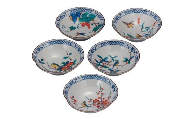 九谷焼　 4.5号小鉢揃　花鳥絵変り　a01 食器 キッチン雑貨 キッチンアイテム 雑貨 小物 お皿 小皿 食卓 テーブルコーディネート 