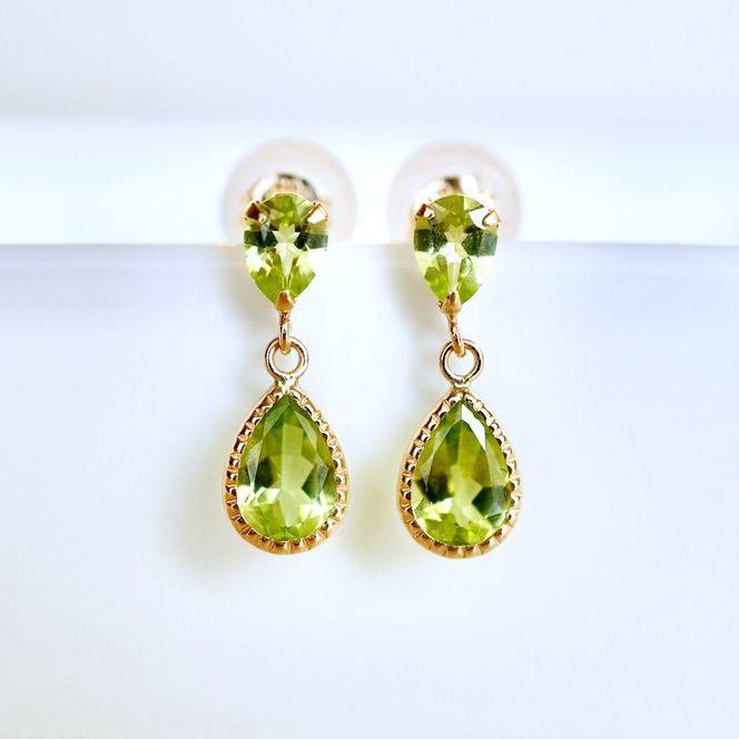 K10YG(10金) イエローゴールド 揺れる ペリドット アンティーク ピアス 保証書付 SR-2261 242-050-a