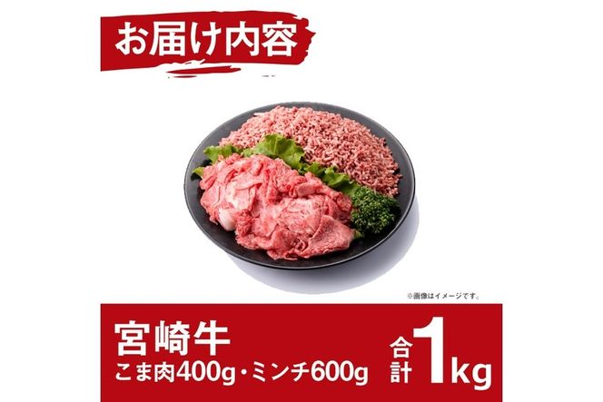 宮崎牛 こま肉 ミンチ セット(計1kg・こま肉400g、ミンチ600g)牛肉 お肉 こま切れ ひき肉 黒毛和牛 ブランド和牛 詰め合わせ 詰合せ 国産 冷凍【MF-9】【エムファーム】
