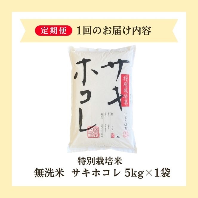 【令和8年産 新米予約】≪5ヵ月定期便≫【無洗米】秋田県産特別栽培米サキホコレ5kg×1袋 新米 お米 おこめ 精米 定期便 特別栽培米
