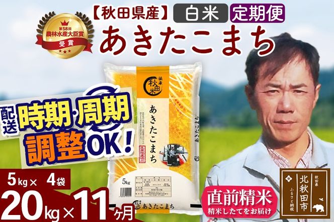 ※令和7年産※《定期便11ヶ月》秋田県産 あきたこまち 20kg【白米】(5kg小分け袋) 2025年産 お届け時期選べる お届け周期調整可能 隔月に調整OK お米 みそらファーム|msrf-12211