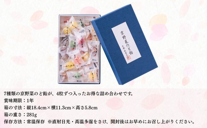 【京都祇園あべや】京野菜のど飴 7種類詰め合せ 1箱28粒入｜砂糖 甘味 専門店 のど飴 人気セット［ 京都の砂糖 甘味素材の専門店 のど飴 7種類の京野菜を使用 賀茂とまと 金時人参 九条ねぎ 鹿ケ谷かぼちゃ 聖護院だいこん 丹波黒豆 丹波ぐり おいしい ギフト プレゼント 贈答用 人気 おすすめ お取り寄せ 通販 送料無料 ふるさと納税 ］ 261009_C-AK001