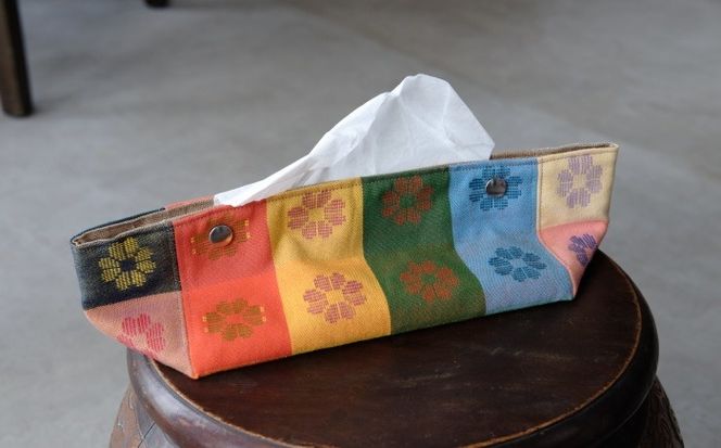 経浮花織 ティッシュケース 格子花 ティッシュカバー ティッシュボックス おしゃれ かわいい 沖縄市 / FABRIC SHOP MINAMI[BCCS004-01]