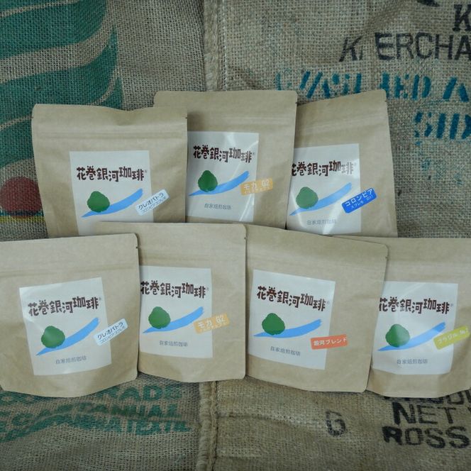 【思いやり型返礼品】自家焙煎「花巻銀河珈琲」コーヒー豆（100ｇ）7袋セット 【277】