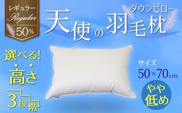 【高さが選べる】天使の羽毛枕 ダウンピロー レギュラークラス (50×70cm) / やや低め 寝具 枕 ふかふか ホテル 睡眠改善 H115-065