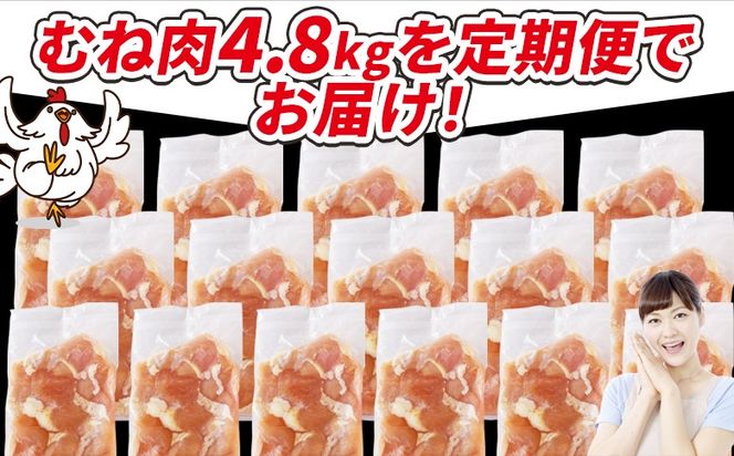 ＜宮崎県産若鶏切身 むね肉 4.8kg（300g×16袋）6か月定期便＞ 翌々月までに初回発送 【 からあげ 唐揚げ カレー シチュー BBQ 煮物 チキン南蛮 小分け おかず おつまみ お弁当 惣菜 時短 炒め物 簡単料理 】【b0788_it_x2】