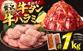 厚切り牛タン塩味500ｇ・味付け牛ハラミ500ｇ各1Ｐ 【842】