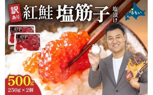 すじこ[10月配送]訳あり 紅鮭塩筋子500g (250g×2個入)加藤水産 ひとくちカット 魚卵 海鮮 おかず おにぎりの具 贈答 ギフト 人気 留萌市 R002-005-10