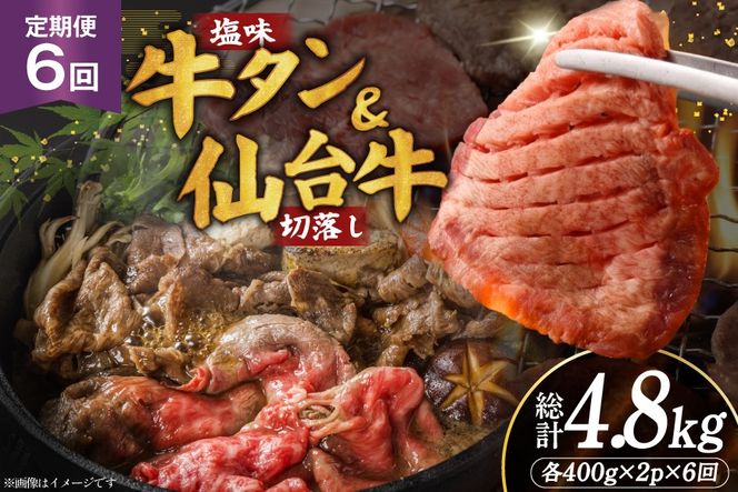 定期便 6回 牛タン 牛肉 お肉の宮城県堪能セット 厚切り牛タン 塩味・仙台牛 切り落とし 各 400g [佐藤精肉店 宮城県 気仙沼市 20566224] 肉 精肉 牛たん 牛タン塩 牛たん塩 冷凍 焼肉 牛タン BBQ 牛 切り落とし アウトドア バーベキュー 厚切り タン 牛たん