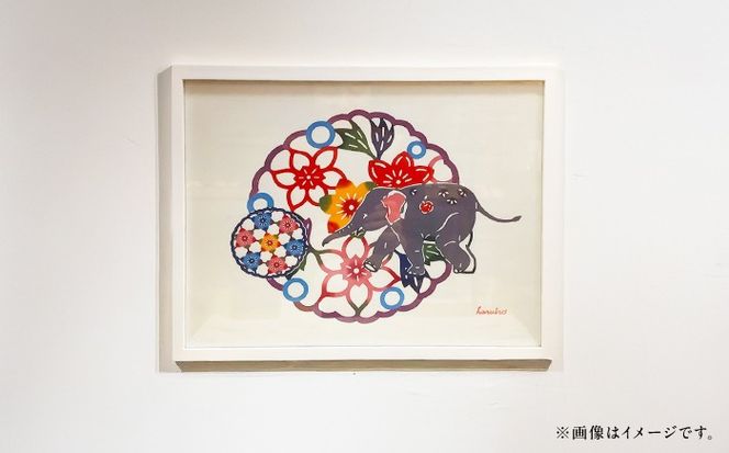 紅型額装「コロコロゾウ」 / somekoubou haruiro 壁掛け インテリア アート 額縁 伝統工芸 沖縄市 / コザ工芸館ふんどぅ[BCAU028]