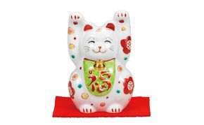 九谷焼　3号両手招き猫　花文（敷物付） a05 