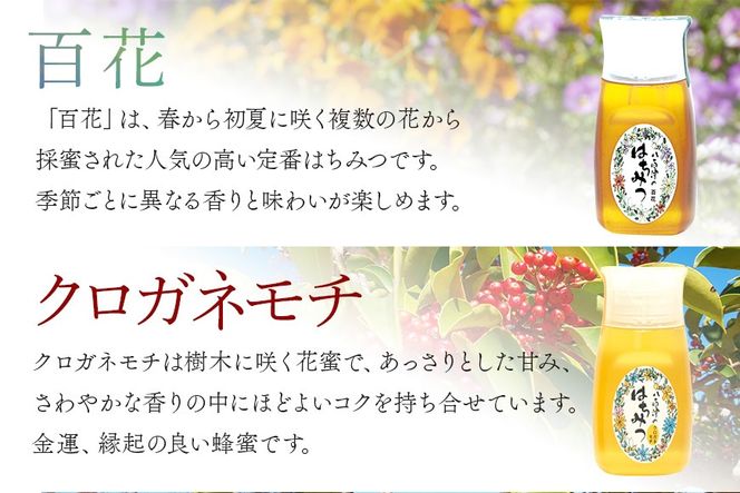 はちみつ  百花 クロガネモチ 各300g 計2本 使いやすいプラ容器入り 非加熱生はちみつ 純粋生はちみつ 食べ比べ 370