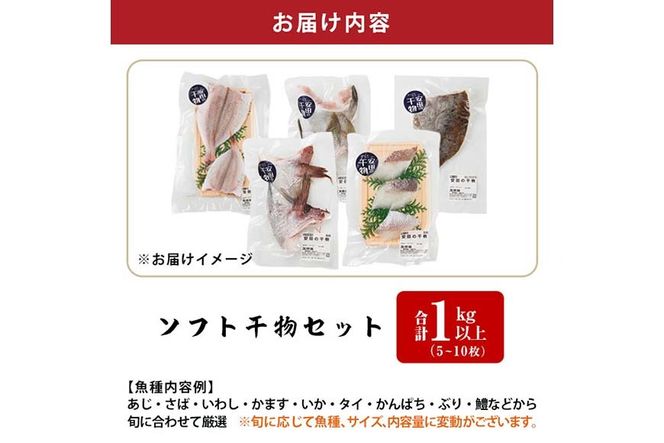朝獲れ鮮魚で作る！魚屋さんの自家製ソフト干物！合計1kg以上(5～10枚)アジ イワシ カマス イカ タイ ブリカマ セット 詰め合わせ ひもの 焼き魚 おかず お惣菜【YS-3】【株式会社安田】