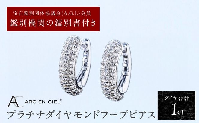 TUC0008-2 【高島屋選定品】プラチナダイヤモンド フープピアス（ダイヤ合計 １ct）【鑑別書付き ARC-EN-CIEL (アルカンシェル) ジュエリー プレゼント ギフト ファッション アクセサリー 贈り物 贈答 お祝い 記念日】 