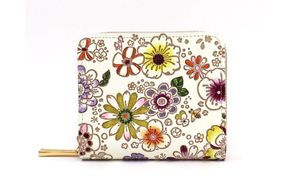 【文庫屋大関】二つ折りファスナーミニ財布 みつばち【皮革工芸品】財布 二つ折り 小物 お札 カード 小銭 コンパクト 牛革 手作り 日本製 墨田区 東京都