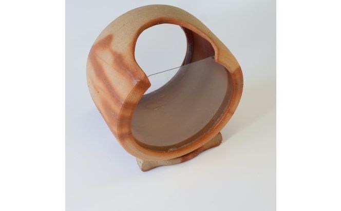 【東児の花窯】備前焼　めだか鉢　ベージュ　緋襷（ひだすき） 民芸品 工芸品 インテリア 