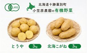 小笠原農園の有機じゃがいも 2種詰合せ（とうや3kg・北海こがね3kg）北海道 十勝 幕別《2026年秋出荷先行予約》【 野菜 芋 じゃがいも とうや 北海こがね セット 】