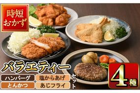 下ごしらえ済みおかず バラエティーセット 4種 (1回) 肉 魚 ハンバーグ からあげ 唐揚げ とんかつ あじフライ 冷凍 惣菜 お弁当 簡単 時短【DH276】【(株)ネクサ】