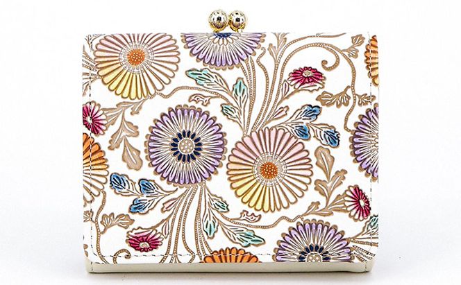 【文庫屋大関】三つ折りミニ財布　更紗菊【皮革工芸品】 ファッション 小物 民芸品 お札 カード 小銭 手のひらサイズ コンパクト 大人かわいい 牛革 手作り 国産 