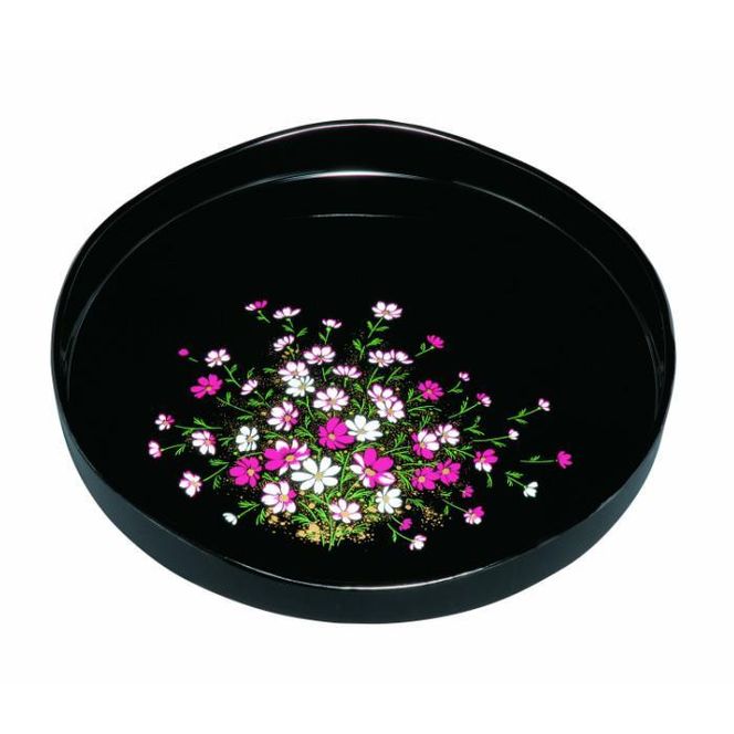 丸盆 梅型山道盆 黒 コスモス（金蒔絵） ［YG449］ 303446_CC447