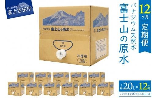 【12か月お届け】バナジウム天然水定期便 富士山の原水 20L BIB 防災 保存 ストック 防災グッズ 備蓄 山梨 富士吉田