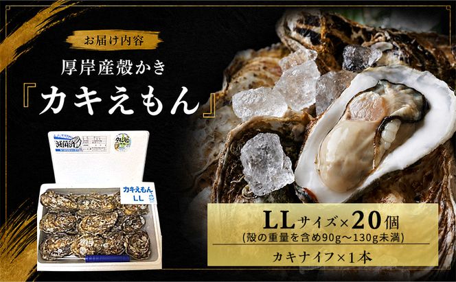 カキ 生食用 北海道 厚岸産 殻かき カキエモン LLサイズ  20個 牡蠣 魚貝類 生牡蠣 殻付き牡蠣 カキ ブランド