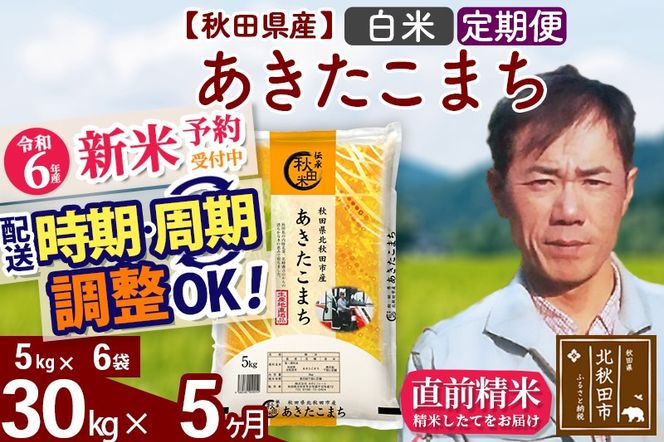 ※令和6年産 新米予約※《定期便5ヶ月》秋田県産 あきたこまち 30kg【白米】(5kg小分け袋) 2024年産 お届け時期選べる お届け周期調整可能 隔月に調整OK お米 みそらファーム|msrf-12305