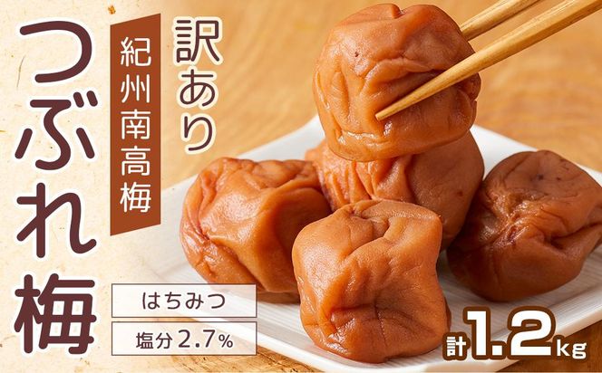 紀州南高梅 塩分約2.7% 大粒 訳ありつぶれ梅 はちみつ梅 400g×3個 1.2kg 減塩梅干し 紀州梅本舗【大粒 つぶれ梅 南高梅 ワケあり 梅干し お漬物 和歌山県 白浜町】 304018_DG01