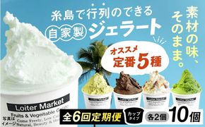 ジェラート アイス 【全6回定期便】ジェラート カップ 10個セット：おすすめ5種類×各2個( ピスタチオ 塩 抹茶 ビターチョコ キャラメル ) 糸島市 / LoiterMarket ロイターマーケット [AGD018]  アイスクリーム