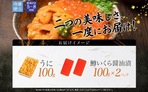 3405. 雲丹 100g 鱒いくら醤油漬け 100g×2個 うに ウニ チリ産 冷凍 いくら イクラ ます マス いくら醤油 お取り寄せ 魚卵 海鮮丼 二色丼 海鮮 寿司 送料無料 北海道 弟子屈町