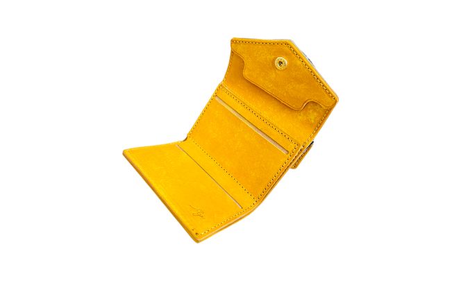 財布 手のひらサイズのレザーコンパクトウォレット イエローダルメシアン レザー 小銭入れ 札入れ コンパクト ダルメシアン ギフト 日用品 雑貨 日進市 愛知県