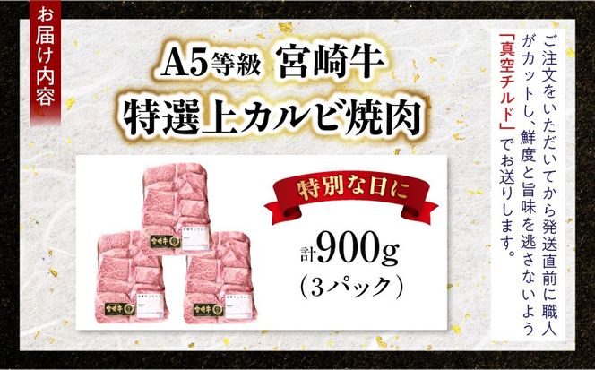 【新鮮チルド】宮崎牛特選 上カルビ焼肉 合計900g（3パック）