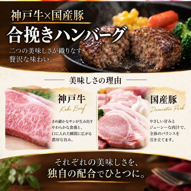 神戸牛 牛肉 豚肉 合い挽き 生ハンバーグ 4個入 小分け 帝神志方 国産 和牛 豚 冷凍 グルメ 肉汁 ハンバーグ 神戸ビーフ 但馬牛 最短4日以内発送