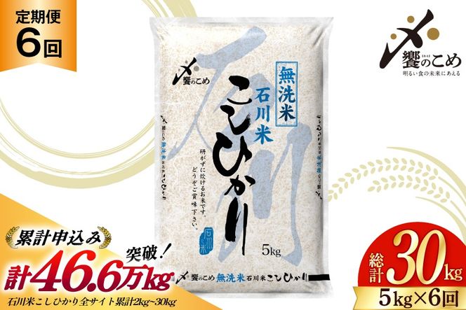 米 定期便 無洗米 石川米 こしひかり 5kg 6回 計 30kg [中橋商事 石川県 宝達志水町 38601337] コシヒカリ お米 こめ おこめ ごはん ご飯 6ヶ月 ６ヶ月 6か月 ６か月 5キロ ５キロ 30キロ ３０キロ 白米 精米 石川