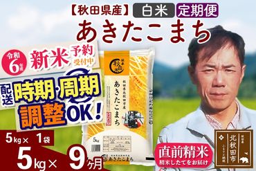 ※令和6年産 新米予約※《定期便9ヶ月》秋田県産 あきたこまち 5kg【白米】(5kg小分け袋) 2024年産 お届け時期選べる お届け周期調整可能 隔月に調整OK お米 みそらファーム|msrf-10309