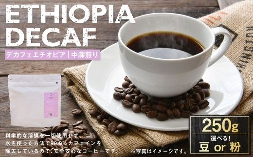 【 選べる種類 】 デカフェエチオピア 中深煎り 250g （ 豆 ・ 粉 ） | コーヒー 珈琲 COFFEE Coffee コーヒー粉 粉コーヒー 粉末 コーヒ豆 豆コーヒー 豆 スペシャルティコーヒー ウォッシュドコーヒー ウォッシュド シダモ デカフェ