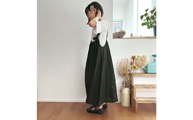 「リネン100％」サスペンダー付きギャザースカート 