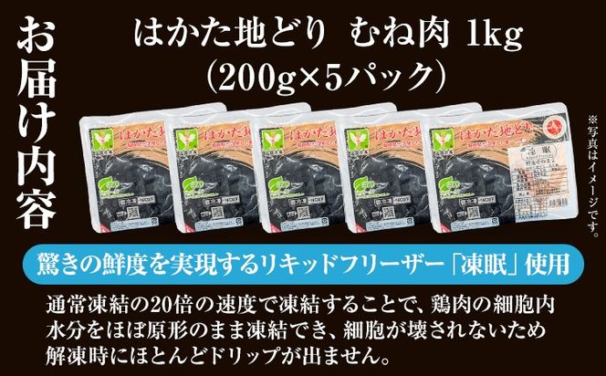 【ふるさと納税】はかた地どり むね肉 1kg 200g×5パック 小分け 福岡県産 地鶏 鶏肉 冷凍 地どり 国産 鶏むね肉 ムネ肉 とり肉 チキン サラダチキン 唐揚げ 水炊き おうちごはん お取り寄せ グルメ ギフト