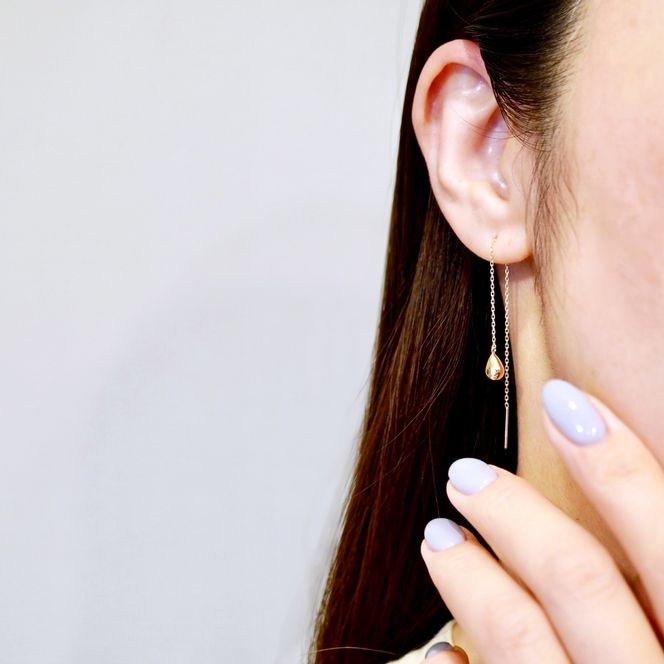 K18PG(18金) ローズゴールド 地金 雫 チェーン ピアス シンプル ツユ ティアドロップ 保証書付 KO-0070 242-034-c